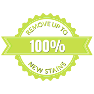 removes up to 100 new stains Ilustracija bedža zelene boje koji garantuje skidanje 99% fleka